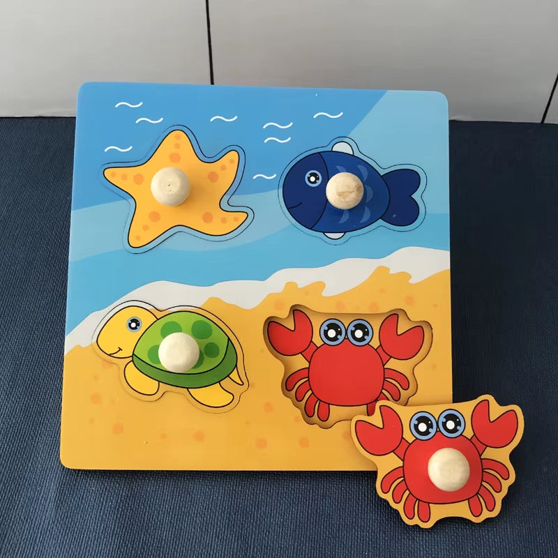 Montessori Babyspielzeug 3D-Holzpuzzles Kinderhandkratzbrettpuzzle Kinder Frühes Lernen Bildung Obst Kognitives Spielzeug