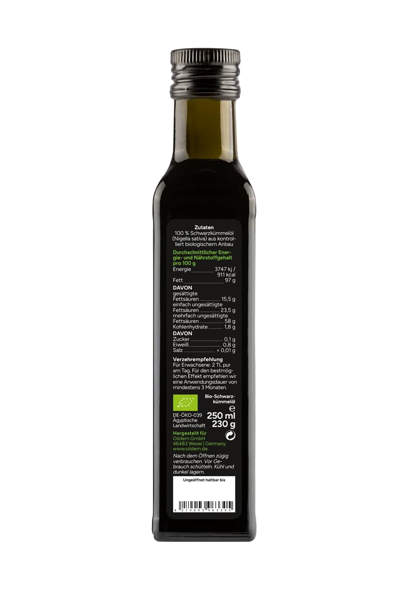 Bio Schwarzkümmelöl, Ungefiltert, 250Ml, Kaltgepresst - 100% Rein - Besteht Nur Aus Der Echten Nigella Sativa (250Ml (1Er Pack))