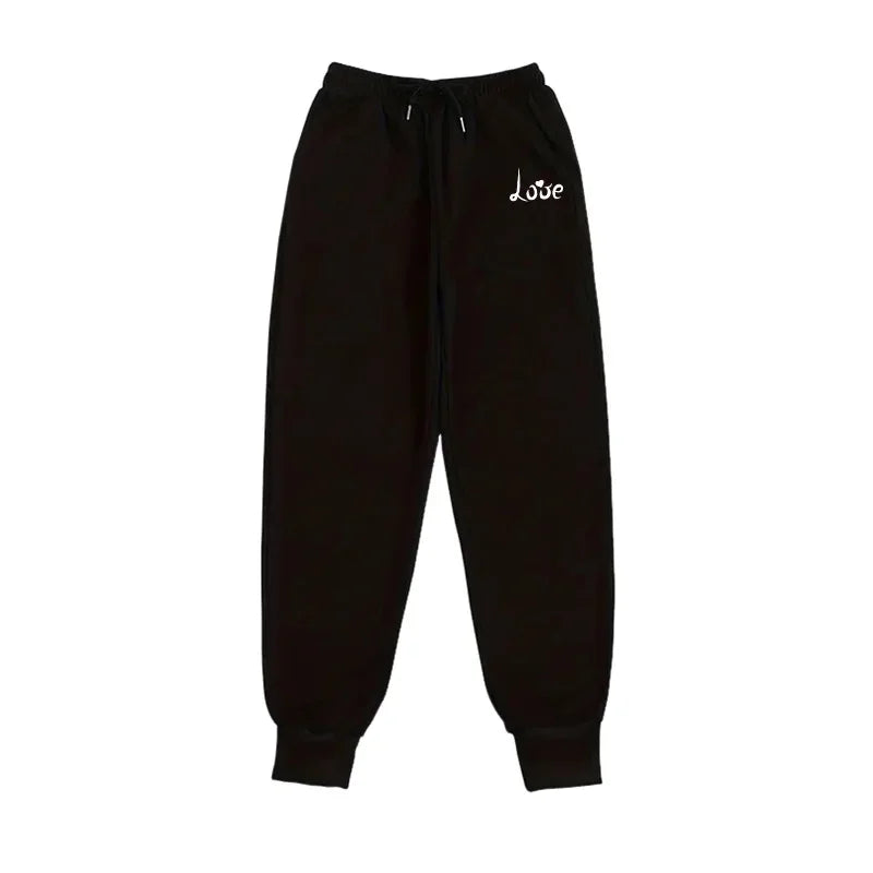 Love Print Hoodie Jogger Set Autumn Winter Casual Sport Outfit 2025 Hot Sale Womens Tracksuit Hooded Sweatshirt Black Sweatpants