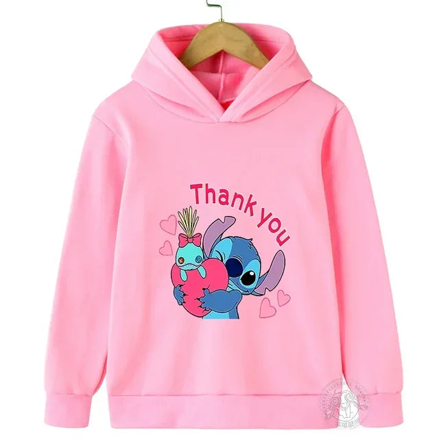 Spring Autumn Disney Stitch Street Fashion Boys and Girls Sweatshirt Children's Sports Pullover Outdoor Kids Hooded Hoodie