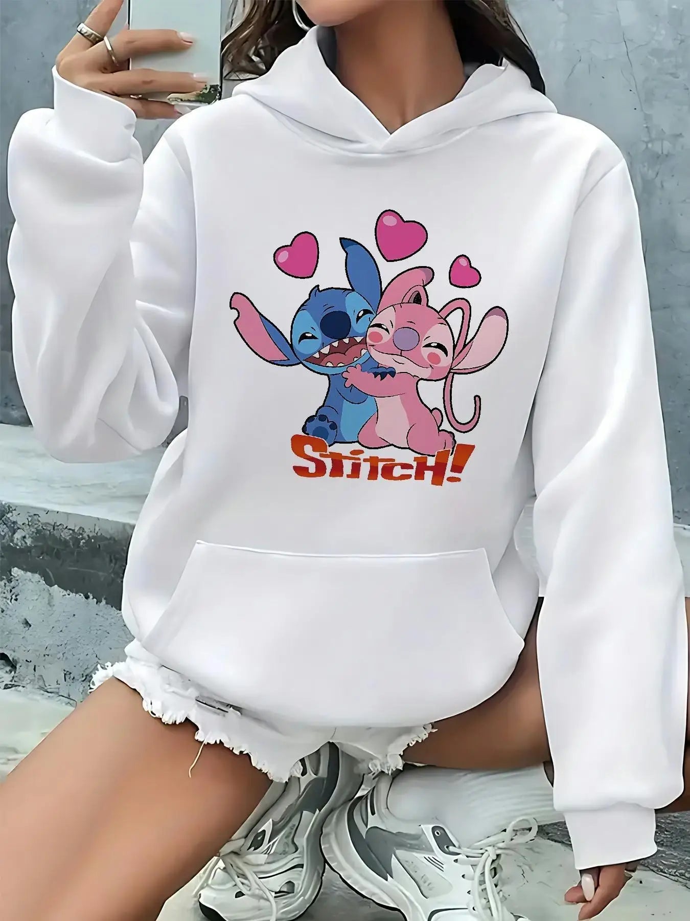 New 2025 Disney Stitch Pattern Women Hoodie Autumn Winter Casual Unisex Pullover Sweatshirt Clothing Hoody Streetwear Oversized