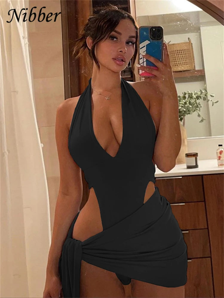 Nibber Sexy Beach Vacation Wear Basic Bikini Bodysuit Skirts 2 Two Piece Sets For Women's Clothing Suits Swimsuit Female 2024