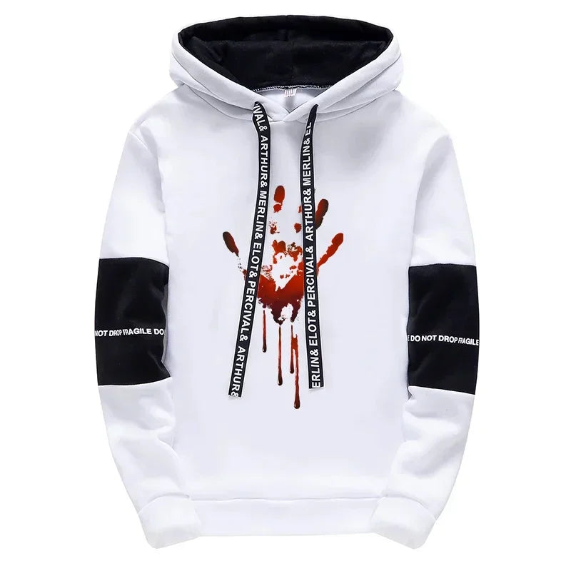 2025 New Arrival Men's Funny Hoodie Realistic Bloody Palm Printed Sweatshirts All Season Daily Casual Sport Pullover Tracksuit