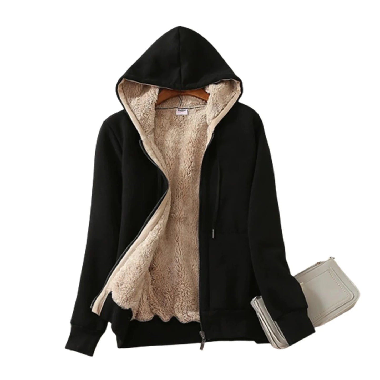 Women's Thick Lined Hoodie Jacket with Pocket Drawstring Hood Front Zipper Warm Coat Unisex's Outwear Long Sleeve Solid Color H9