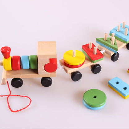 Holzzug Dreiteiliger Traktor Spielzeug Kinder Intelligenz Puzzle Spielzeug Lernspielzeug