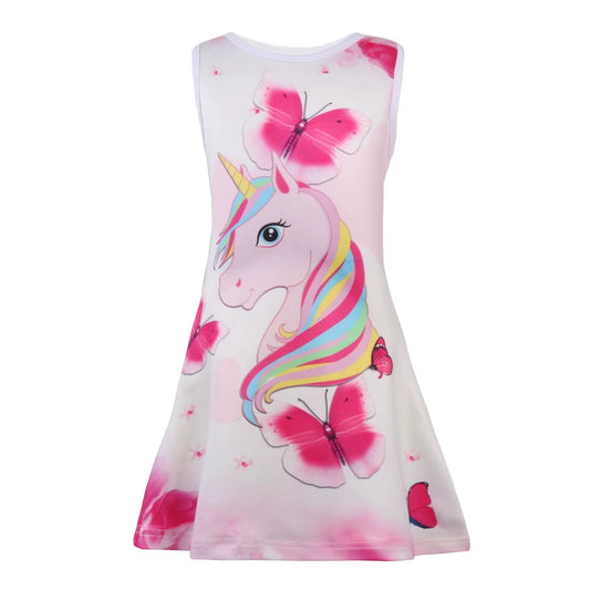 Chivry Summer 2021 New Little Girls Sleeveless A-Line Princess Dress Baby Girls Kids Casual Unicorn Print Sundress Vestidos
