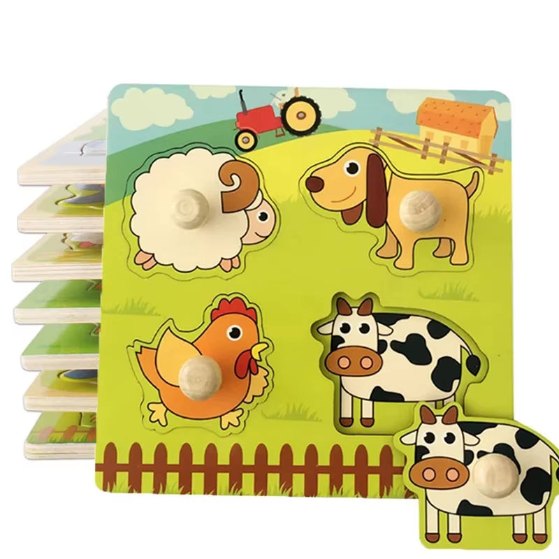 Montessori Babyspielzeug 3D-Holzpuzzles Kinderhandkratzbrettpuzzle Kinder Frühes Lernen Bildung Obst Kognitives Spielzeug