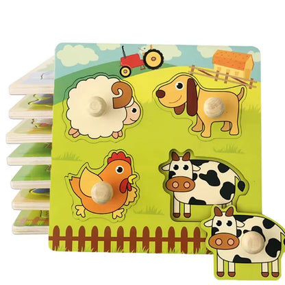 Montessori Babyspielzeug 3D-Holzpuzzles Kinderhandkratzbrettpuzzle Kinder Frühes Lernen Bildung Obst Kognitives Spielzeug