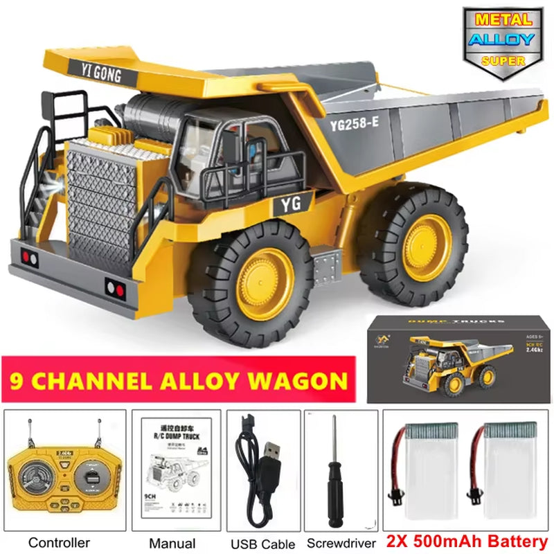 Remote Control Excavator Toy Radio Controlled RC Dump Truck Vehicle Crawler Bulldozer Construction Car Gifts for Kids Boys
