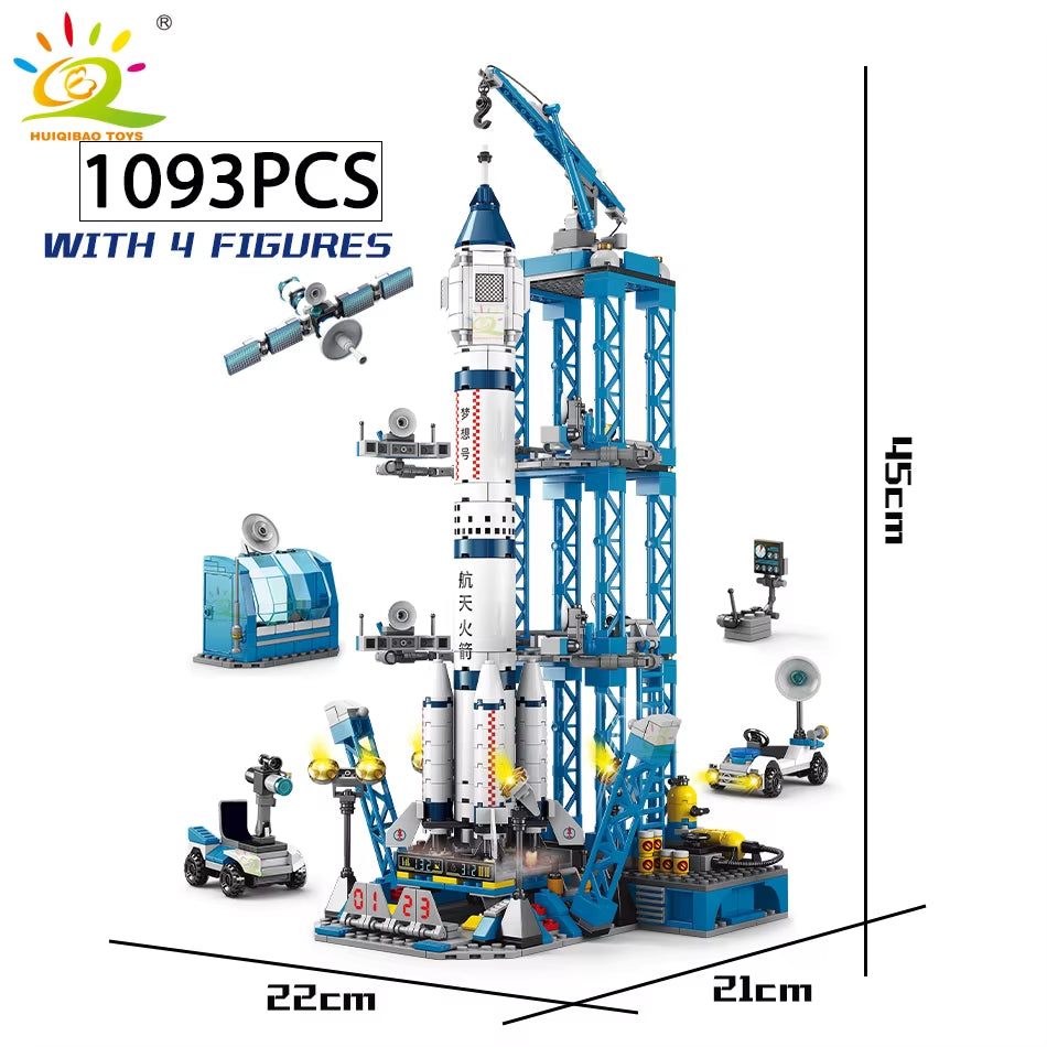 HUIQIBAO Space Aviation Bemannte Raketenbausteine ​​mit Astronautenfigur City Aerospace Modell Bricks Kinderspielzeug für Kinder