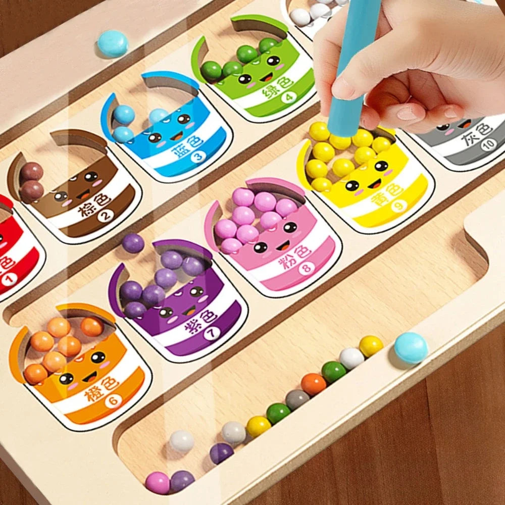 Montessori Magnetische Farbsortierspiele, Labyrinthbrett, Stift, bewegliche Perlenspiele, Holzsteuerung, sensorisches Spielen, pädagogisches Spielzeug für Kinder