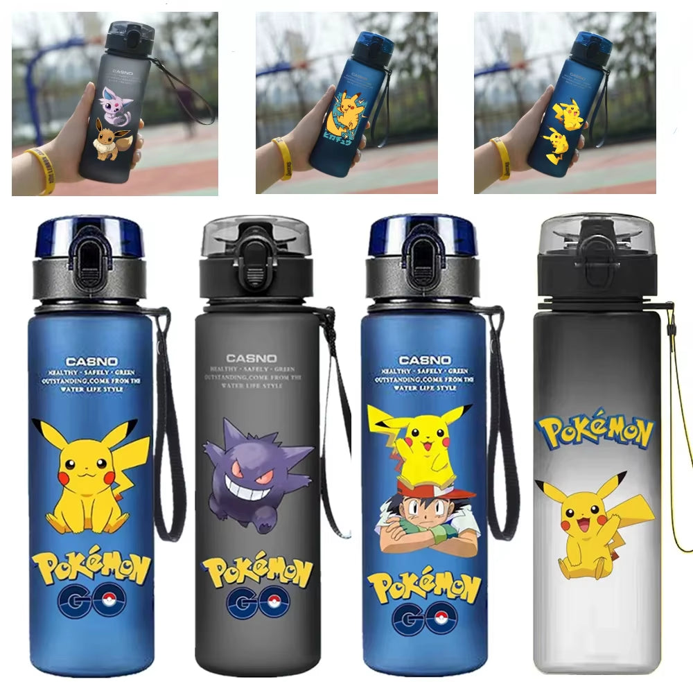 Pokemon 560ML Wasserbecher Kinder Tragbarer Kunststoff Cartoon Kawai Pikachu Erwachsene Outdoor Große Kapazität Sport Wasserflasche Pikachu