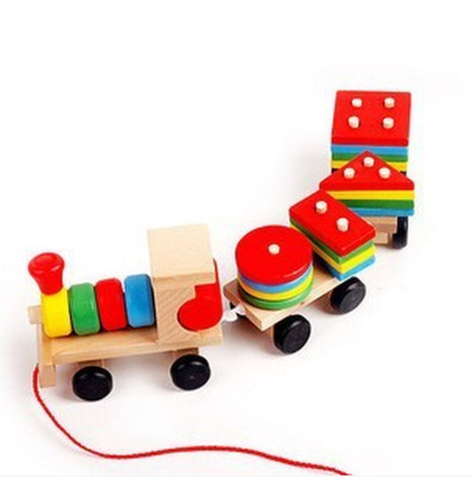 Holzzug Dreiteiliger Traktor Spielzeug Kinder Intelligenz Puzzle Spielzeug Lernspielzeug
