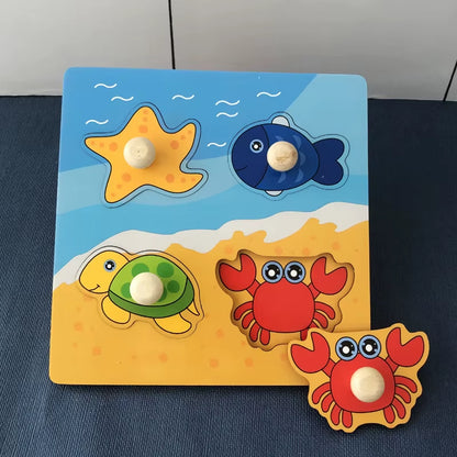 Montessori Babyspielzeug 3D-Holzpuzzles Kinderhandkratzbrettpuzzle Kinder Frühes Lernen Bildung Obst Kognitives Spielzeug