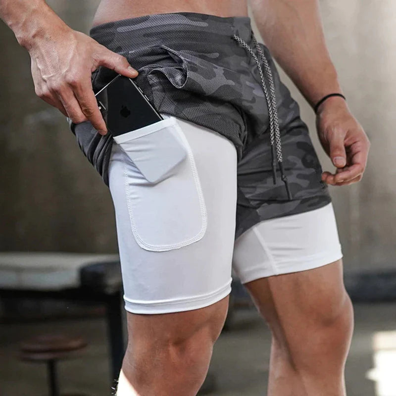Spandex-Shorts Laufshorts Herren Gym Sportshorts 2 in 1 Schnelltrocknend Workout Training Gym Fitness Jogging Kurze Hosen Sommer Herrenshorts 2025