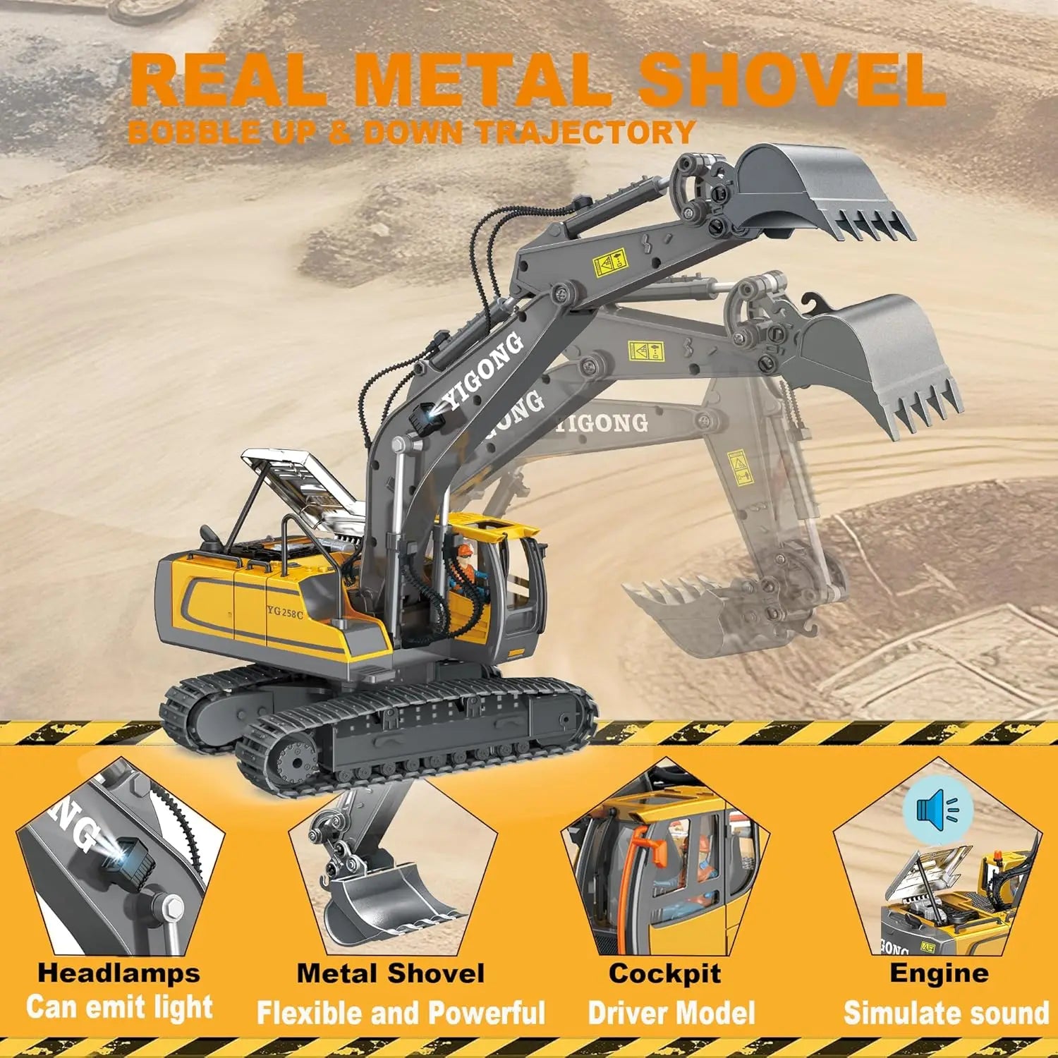 Remote Control Excavator Toy Radio Controlled RC Dump Truck Vehicle Crawler Bulldozer Construction Car Gifts for Kids Boys