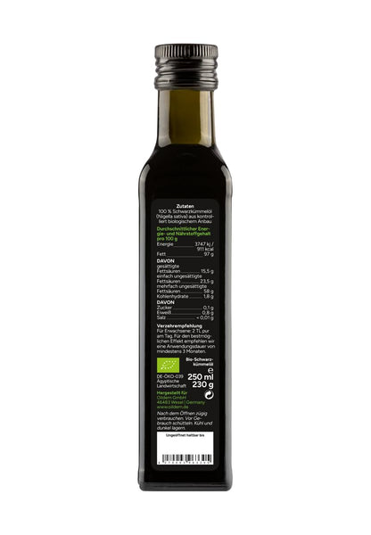 Bio Schwarzkümmelöl, Ungefiltert, 250Ml, Kaltgepresst - 100% Rein - Besteht Nur Aus Der Echten Nigella Sativa (250Ml (1Er Pack))