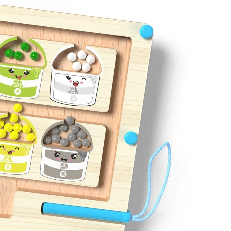 Montessori Magnetische Farbsortierspiele, Labyrinthbrett, Stift, bewegliche Perlenspiele, Holzsteuerung, sensorisches Spielen, pädagogisches Spielzeug für Kinder