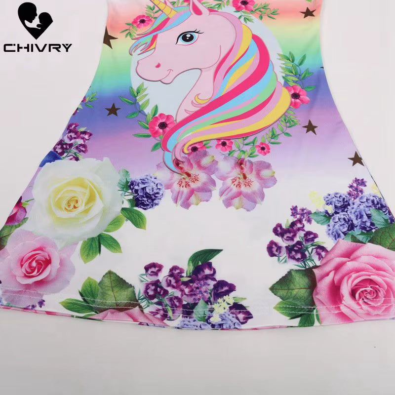 Chivry Summer 2021 New Little Girls Sleeveless A-Line Princess Dress Baby Girls Kids Casual Unicorn Print Sundress Vestidos