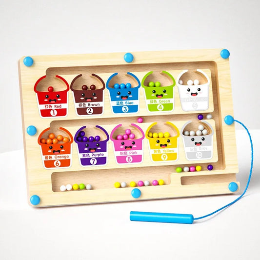 Montessori Magnetische Farbsortierspiele, Labyrinthbrett, Stift, bewegliche Perlenspiele, Holzsteuerung, sensorisches Spielen, pädagogisches Spielzeug für Kinder