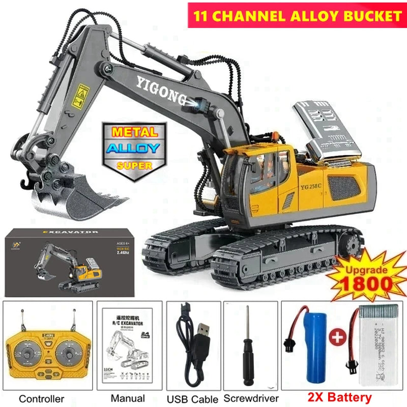 Remote Control Excavator Toy Radio Controlled RC Dump Truck Vehicle Crawler Bulldozer Construction Car Gifts for Kids Boys