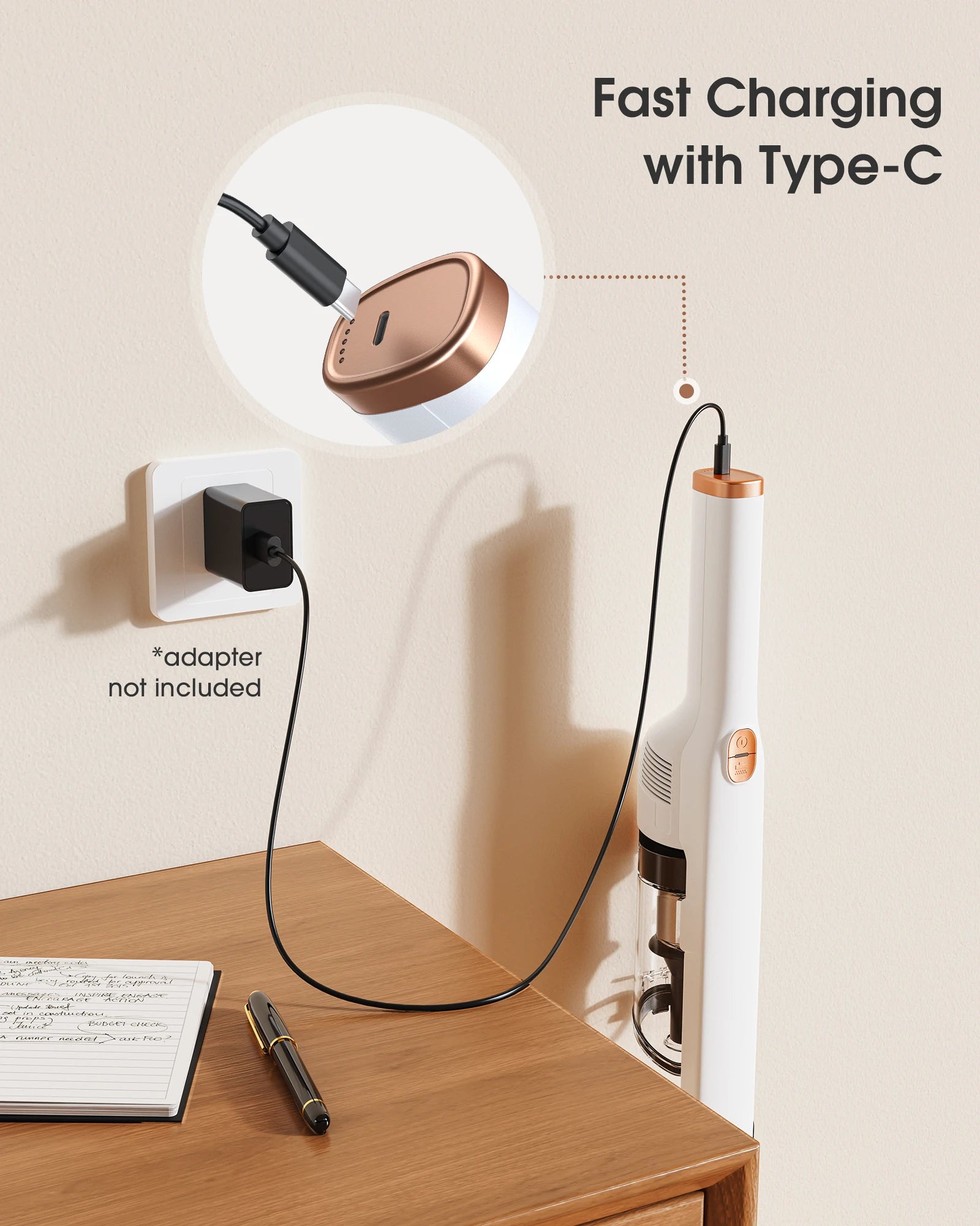 P1 Wireless Vacuum Cleaner Lightweight Floor Washer Edge Cleaning Smart Home（Type C Charging Line, without Charger)