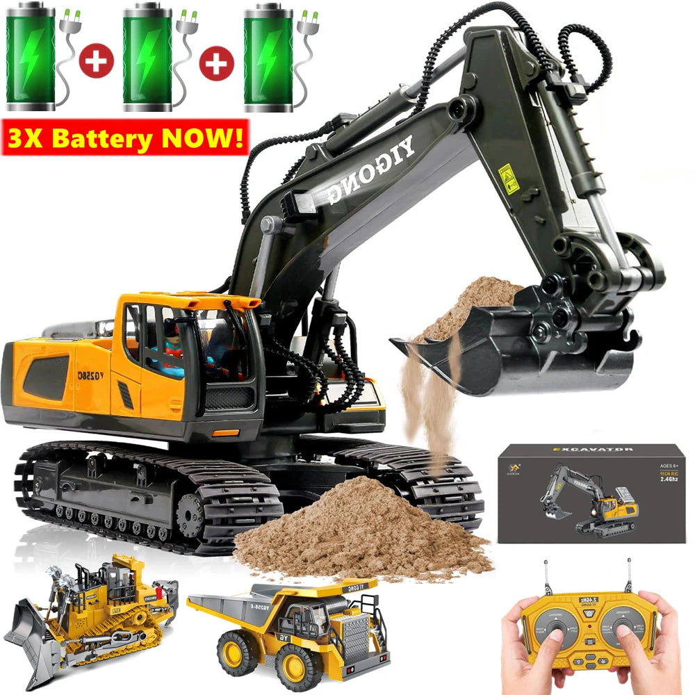 Remote Control Excavator Toy Radio Controlled RC Dump Truck Vehicle Crawler Bulldozer Construction Car Gifts for Kids Boys