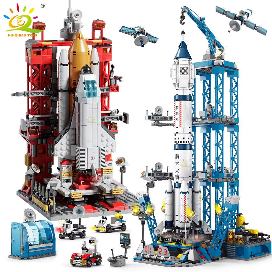 HUIQIBAO Space Aviation Bemannte Raketenbausteine ​​mit Astronautenfigur City Aerospace Modell Bricks Kinderspielzeug für Kinder