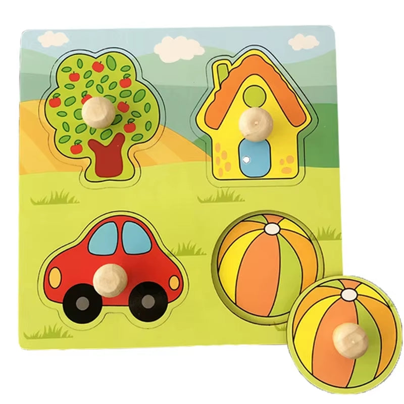 Montessori Babyspielzeug 3D-Holzpuzzles Kinderhandkratzbrettpuzzle Kinder Frühes Lernen Bildung Obst Kognitives Spielzeug