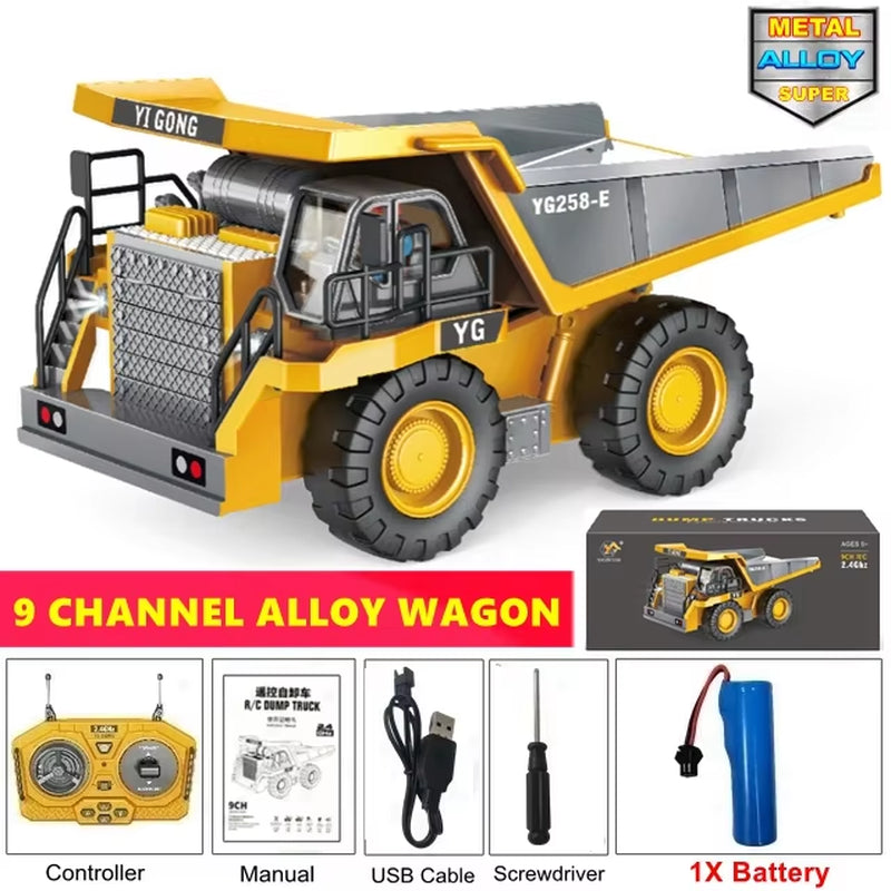 Remote Control Excavator Toy Radio Controlled RC Dump Truck Vehicle Crawler Bulldozer Construction Car Gifts for Kids Boys