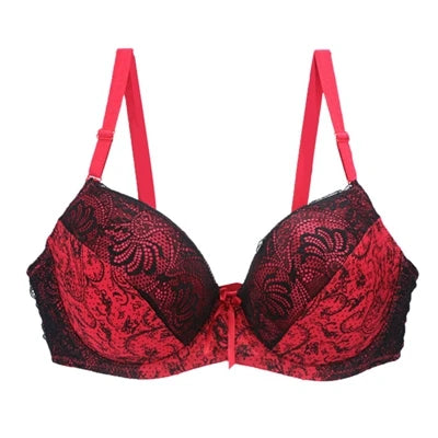 New Sexy Lace Push Up Bras For Women Plus Size Female Plunge Bow Floral Lingerie D DD EF Full Cup Brassiere