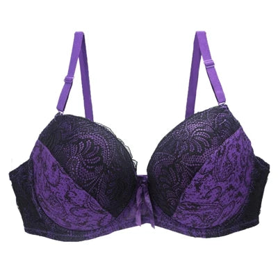 New Sexy Lace Push Up Bras For Women Plus Size Female Plunge Bow Floral Lingerie D DD EF Full Cup Brassiere