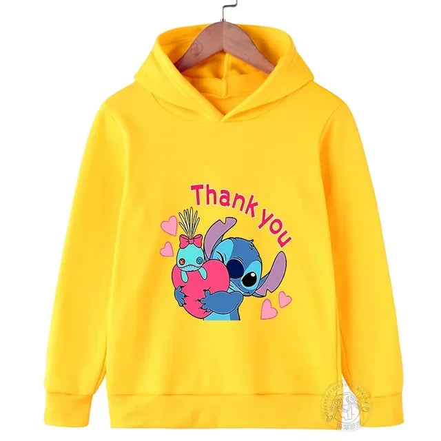 Spring Autumn Disney Stitch Street Fashion Boys and Girls Sweatshirt Children's Sports Pullover Outdoor Kids Hooded Hoodie