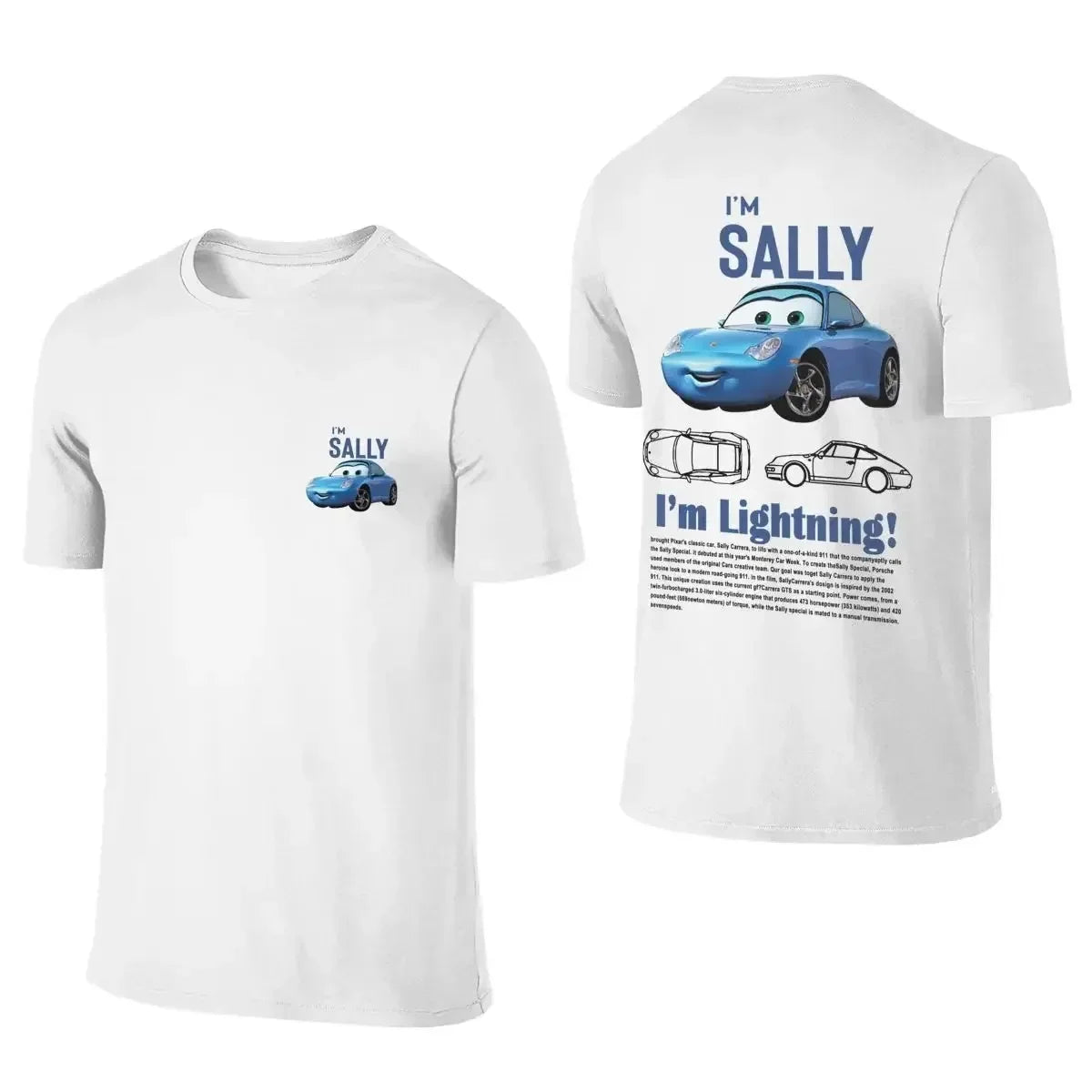 Disney Pixar Movie Cars T-shirt Couple Mens Womens Lightning Mcqueen Sally Oversized Y2k T-shirts Double-sided Printed Clothing