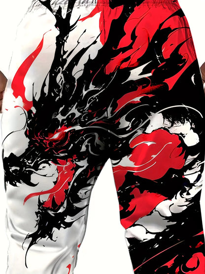 Autumn Men's New Chinese Loong Printed Soft and Comfortable Drawstring Pants Outdoor Urban High Street Pants