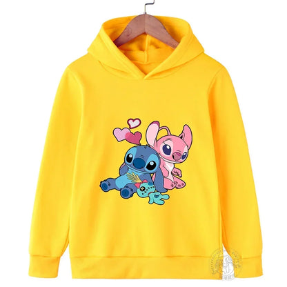 Spring Autumn Disney Stitch Street Fashion Boys and Girls Sweatshirt Children's Sports Pullover Outdoor Kids Hooded Hoodie