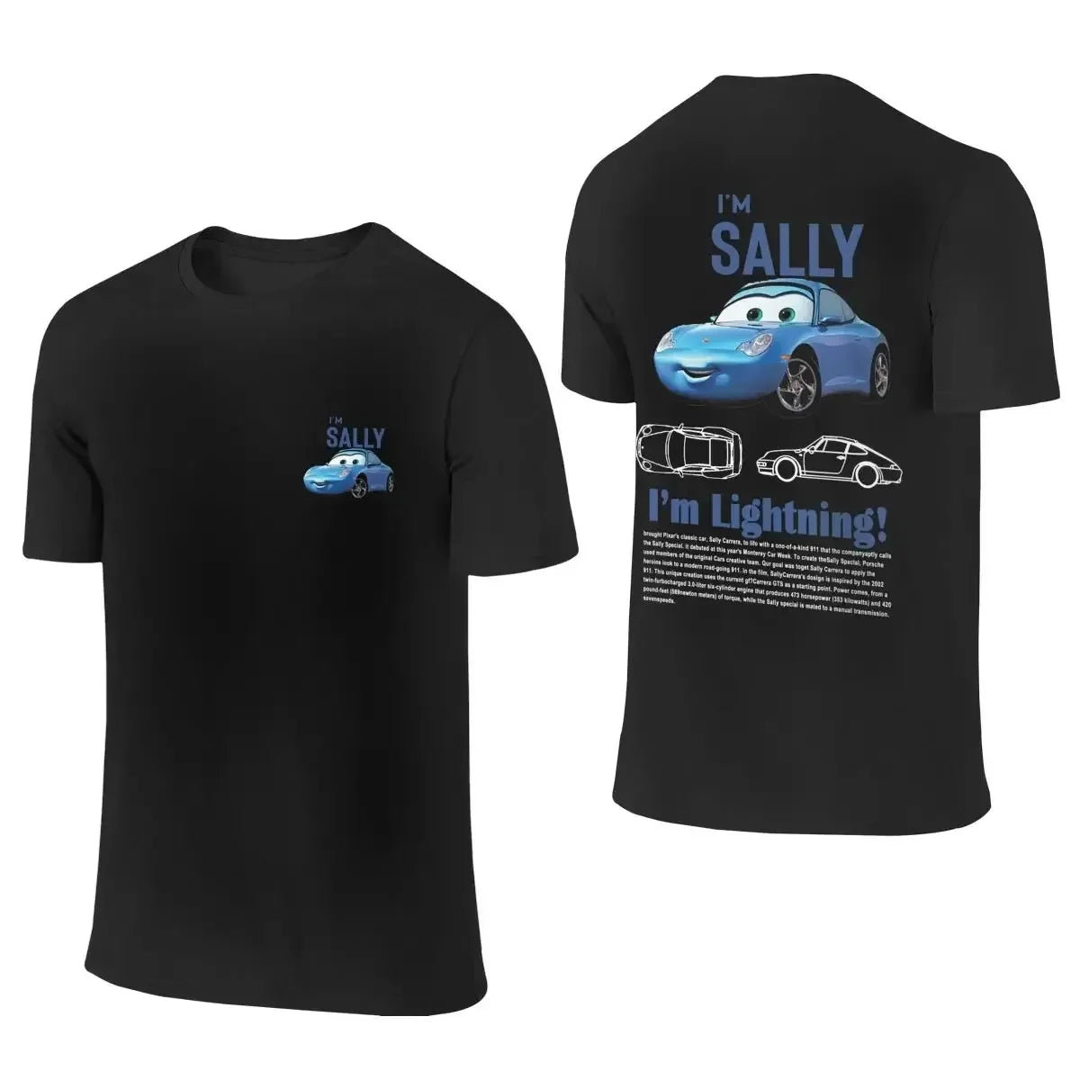 Disney Pixar Movie Cars T-shirt Couple Mens Womens Lightning Mcqueen Sally Oversized Y2k T-shirts Double-sided Printed Clothing