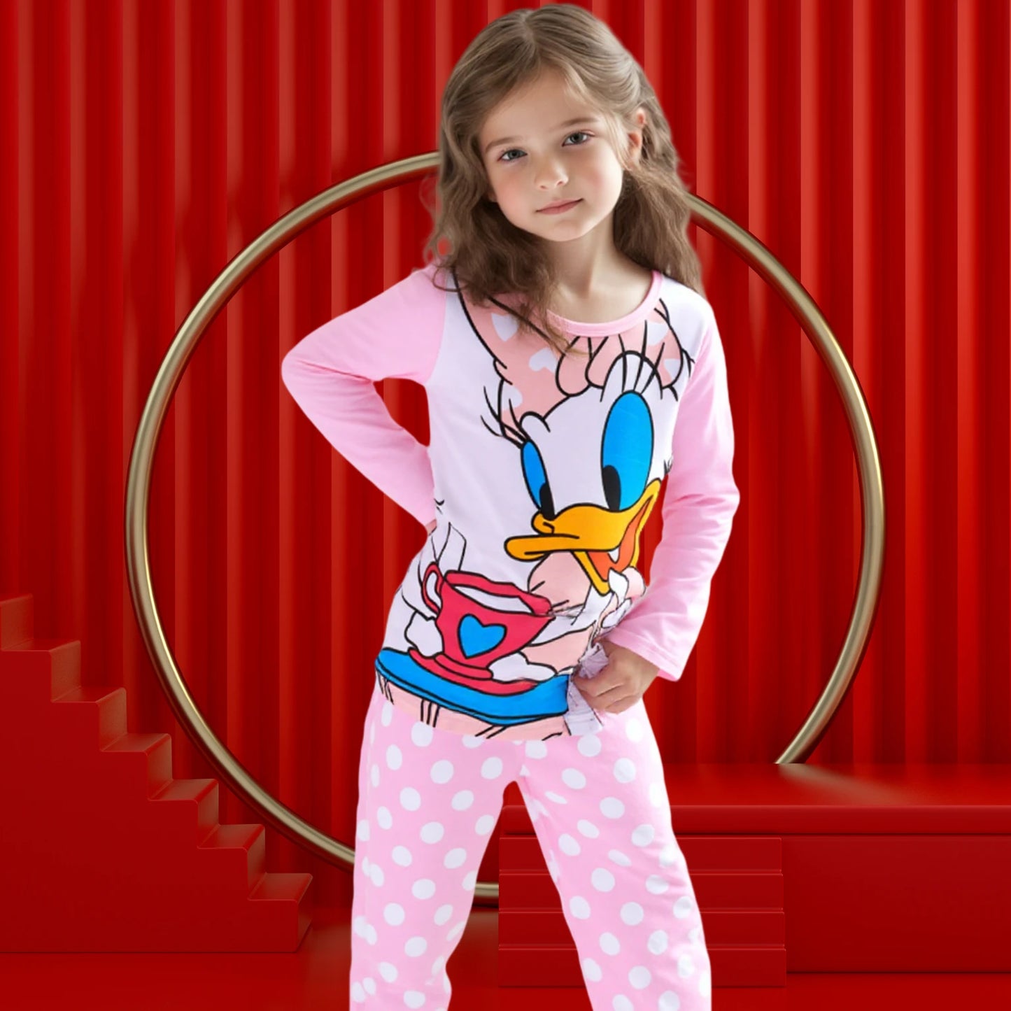 Kids Pajama Set Daisy Cartoon Cotton Soft princess Print Loungewear Long Sleeve Pjs Sleepwear for Toddler Boys Girls