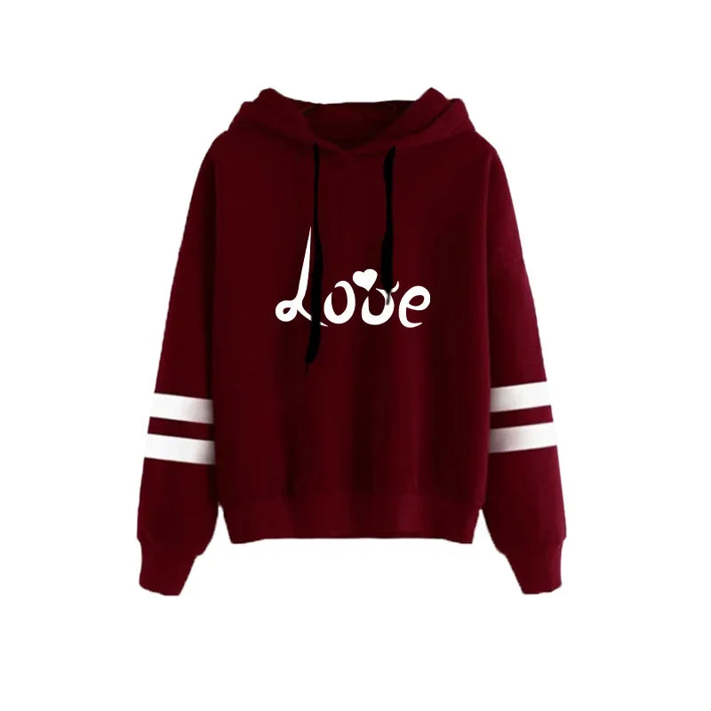 Love Print Hoodie Jogger Set Autumn Winter Casual Sport Outfit 2025 Hot Sale Womens Tracksuit Hooded Sweatshirt Black Sweatpants