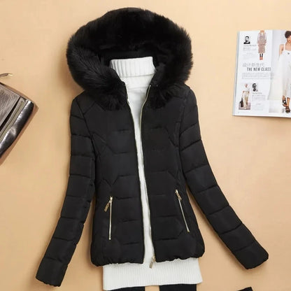 Women Winter Cotton Padded Jacket 2025 New Women Big Fur Collar Cotton Coat Warm Thicken Loose Hooded Parkas Winter Outwear