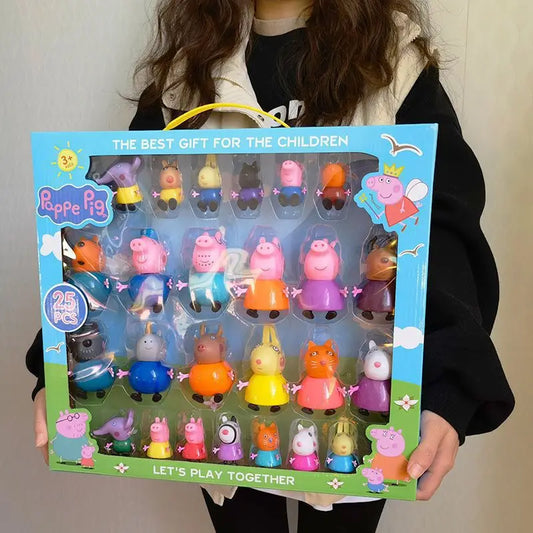 Peppa Pig, a girl, four people, toy doll, boy and children's suit