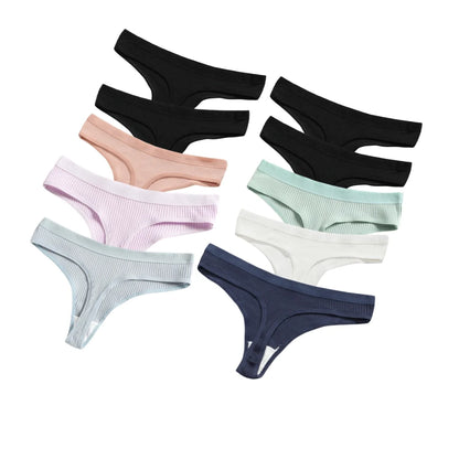 10Pcs/Set Cotton Underwear Women's Sexy Low-Waist Thongs Girls Sports Panties Stretchy T Back Soft Breathable Lingerie