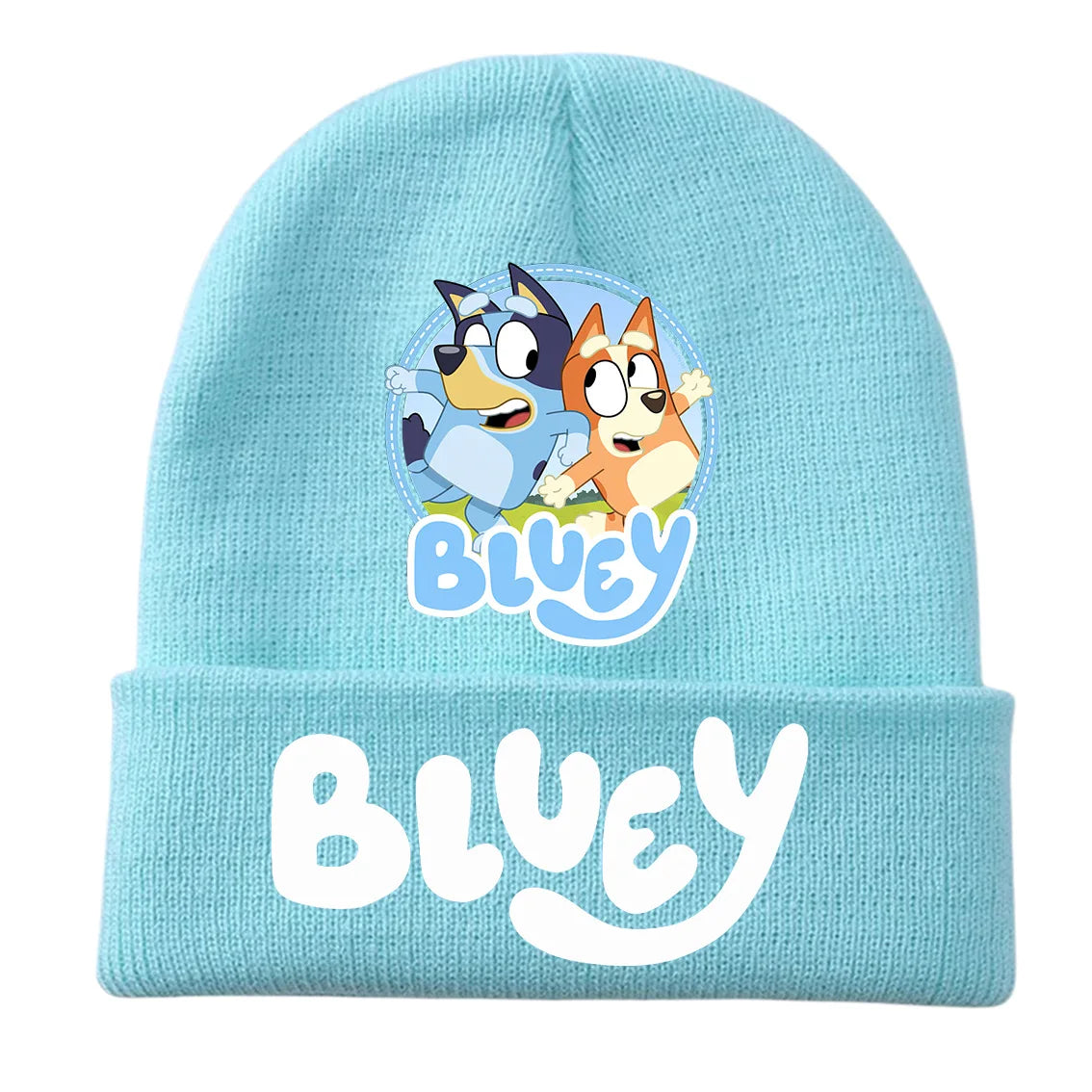 New Anime Bluey Children's Knitted Hat Cute Bingo Family Printed Wool Hat Autumn and Winter Style Velvet Hat Gift