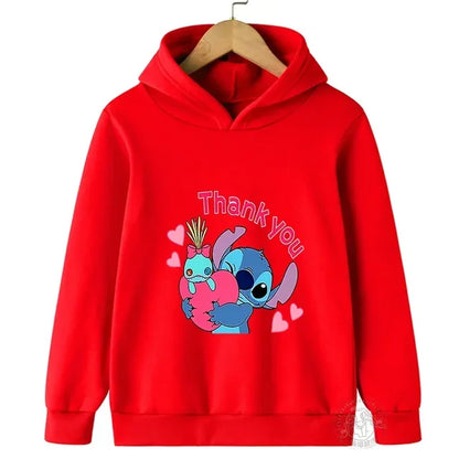 Spring Autumn Disney Stitch Street Fashion Boys and Girls Sweatshirt Children's Sports Pullover Outdoor Kids Hooded Hoodie