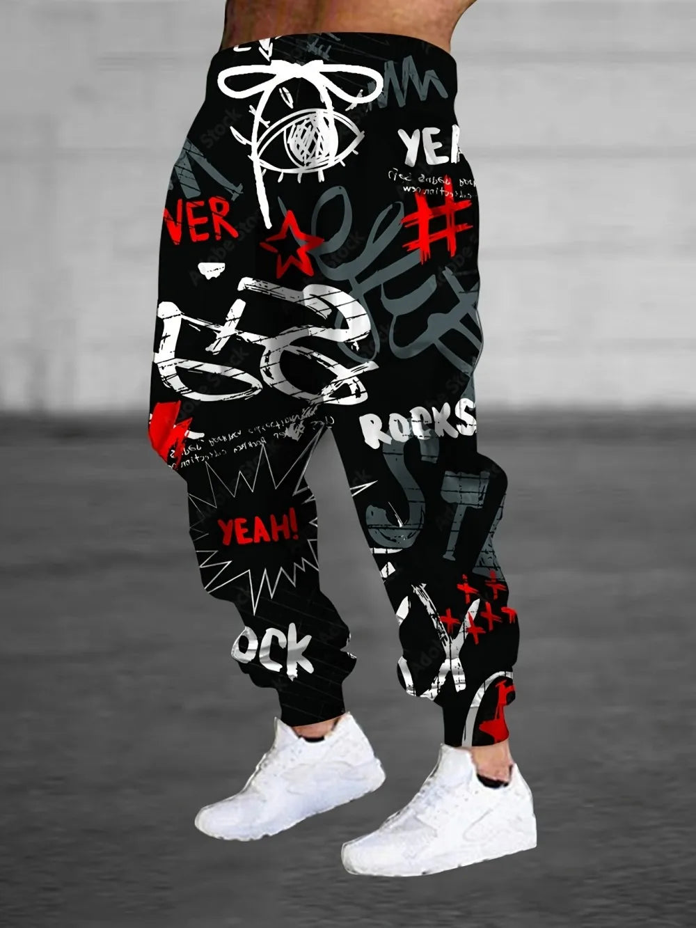 2025 Autumn New Men's Personalized Letter Graffiti Printed Soft and Comfortable Drawstring Pants Outdoor Street Style Pants