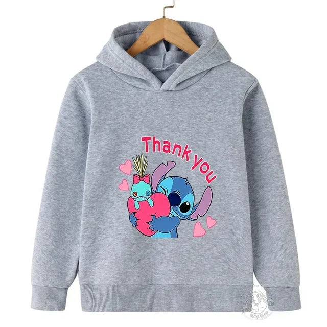 Spring Autumn Disney Stitch Street Fashion Boys and Girls Sweatshirt Children's Sports Pullover Outdoor Kids Hooded Hoodie