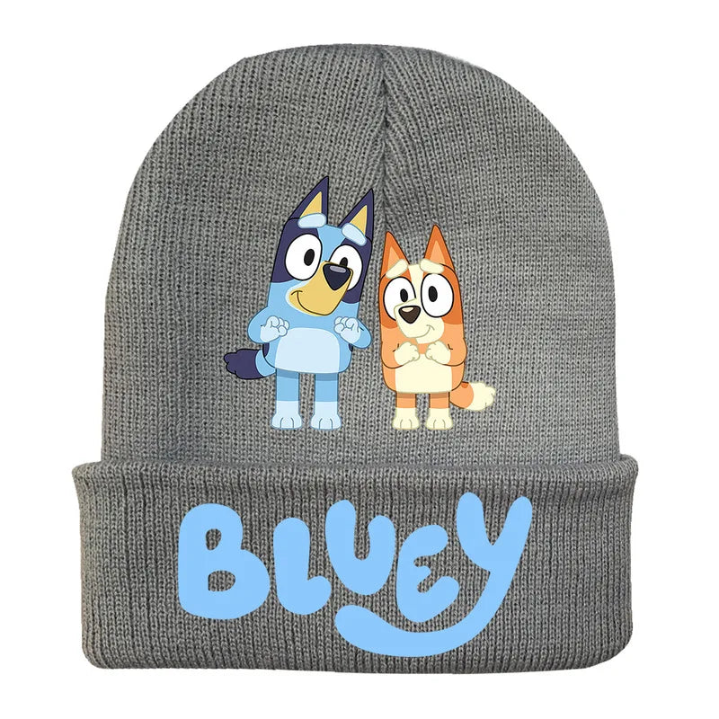 New Anime Bluey Children's Knitted Hat Cute Bingo Family Printed Wool Hat Autumn and Winter Style Velvet Hat Gift
