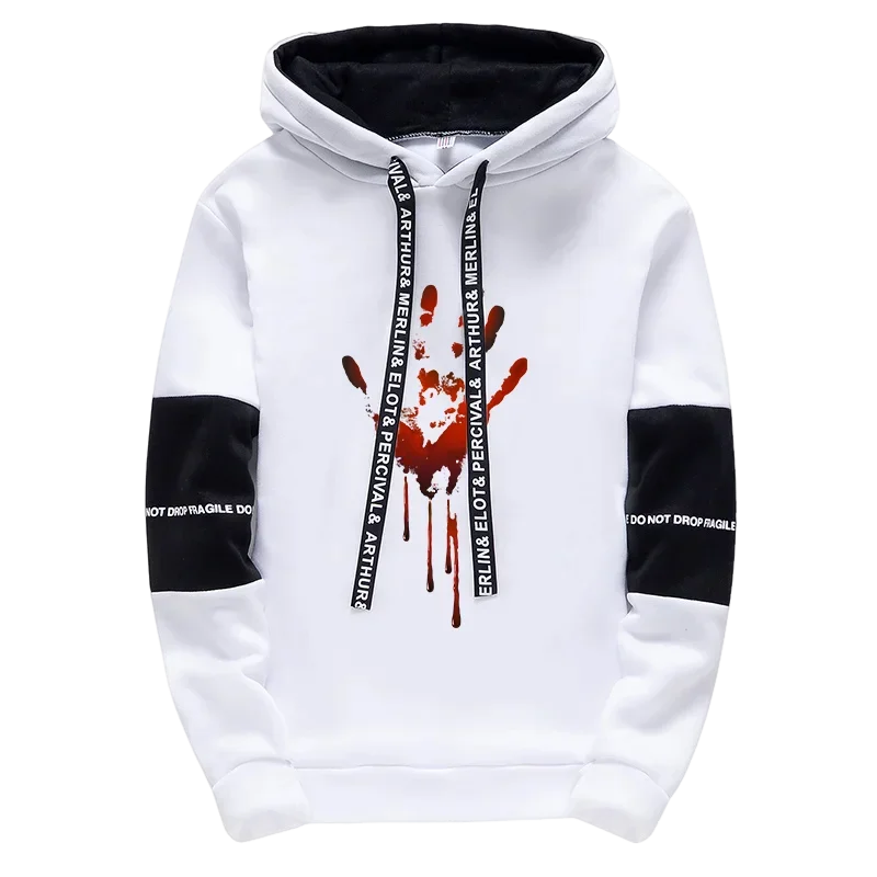 2025 New Arrival Men's Funny Hoodie Realistic Bloody Palm Printed Sweatshirts All Season Daily Casual Sport Pullover Tracksuit