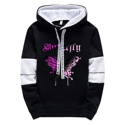 Girls Urban Fashion Loose Coat Butterfly Letter Print Hoodie for Woman High Grade Y2K Korean Style Hooded Long Sleeve Sweatshirt