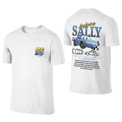 Disney Pixar Movie Cars T-shirt Couple Mens Womens Lightning Mcqueen Sally Oversized Y2k T-shirts Double-sided Printed Clothing
